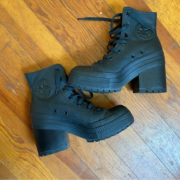 Converse Chuck 70 De Luxe Heel Leather Shoe - Black Monochrome - Picture 2 of 9